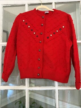 Pfister Austrian 44 Red Women's Knit Cardigan Sweater